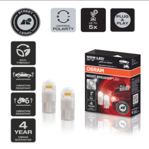 OSRAM Night Breaker LED W5W, Universal Parking Light/Position Light/Interior Light with Road Legal, for All Vehicle Models, 12 V, White